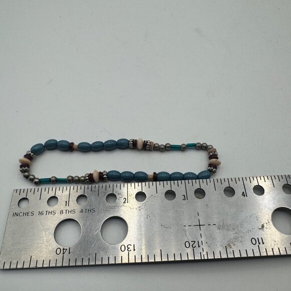 Beaded Bracelet With Blue & Multicolor Accent Beads Stretch Fit Handmade Jewelry - Picture 4 of 4